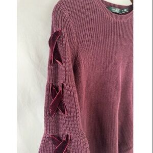 Lauren Ralph LaurenCrewneck Sweater Velvet Lace Up Burgundy Womens M Winter Y2K